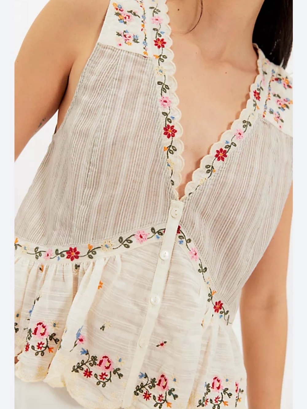 Free People Ellis Embroidered Blouse Size XL - Picture 2 of 9